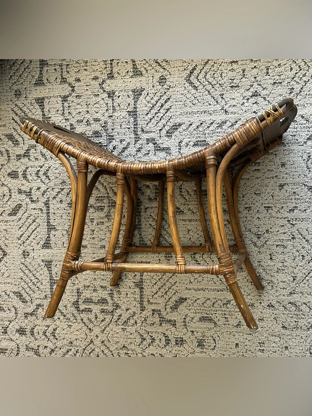 Vintage Woven Rattan Accent Bench - Brown